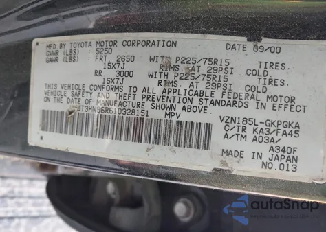 2001 Toyota 4Runner Sr5 V6 from USA, damaged, VIN JT3HN86R610328151